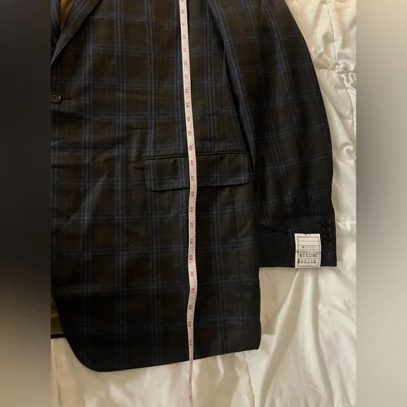 Trussini Italy Wool Gray Plaid Dual Vent Stitched Lapel Blazer Sport Jacket - Picture 9 of 15